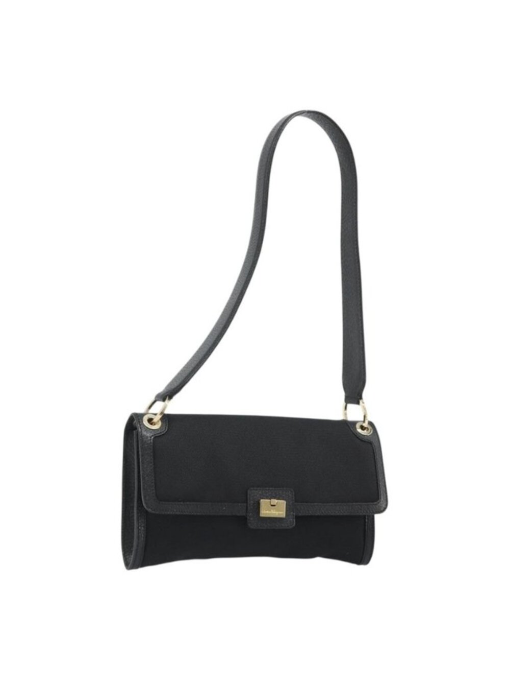 Authentic Salvatore Ferragamo Shoulder Bag Canvas Black Gold